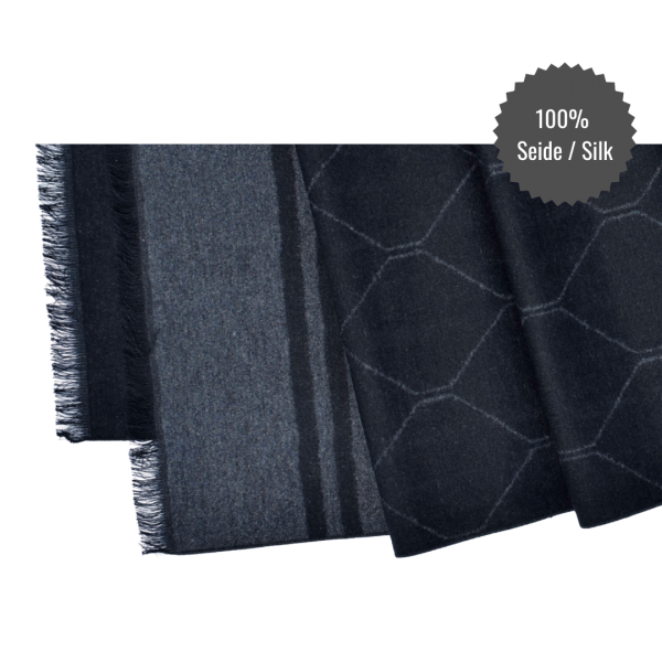 Scarf Shawl 100% Silk Flannel Jacquard Melange extra long Black Anthracite Diamond